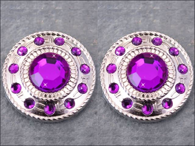 Screw Back Concho Nickle Purple Wheel Shape W/Rope Edge Saddle Belt