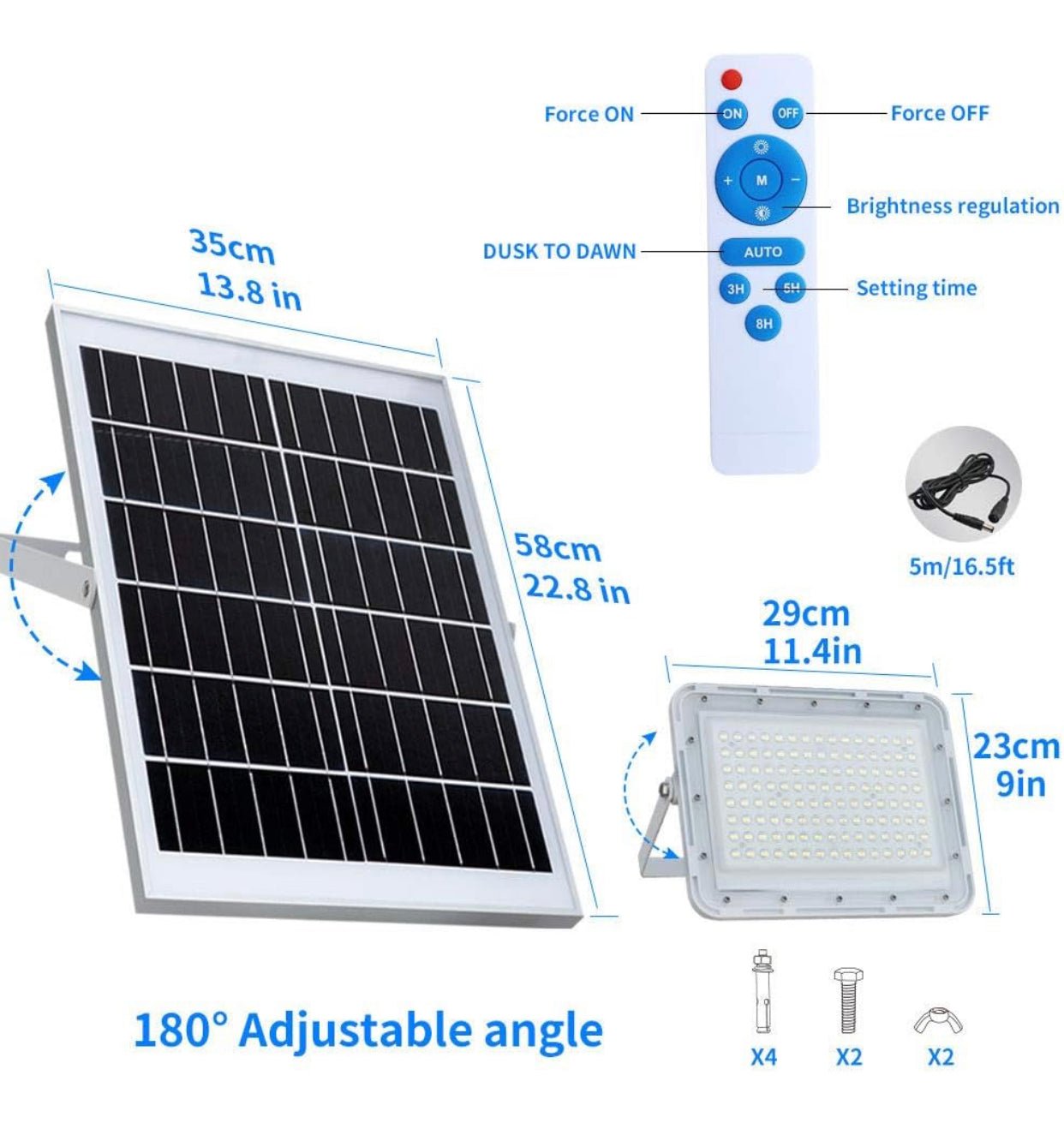 2300W LED Solar Aluminum Frame Flood Lights,24000LM Street Flood Light Waterproof with Remote Control