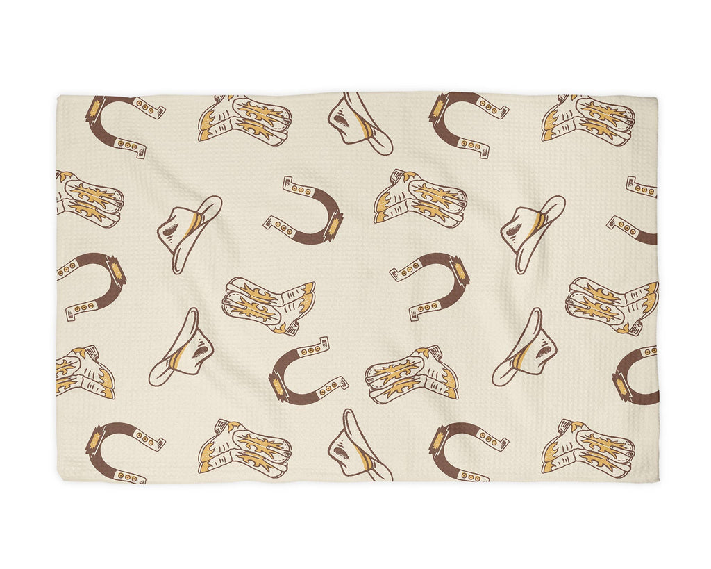Retro Western Horse Boots Cowboy Hat Kitchen Towel Waffle