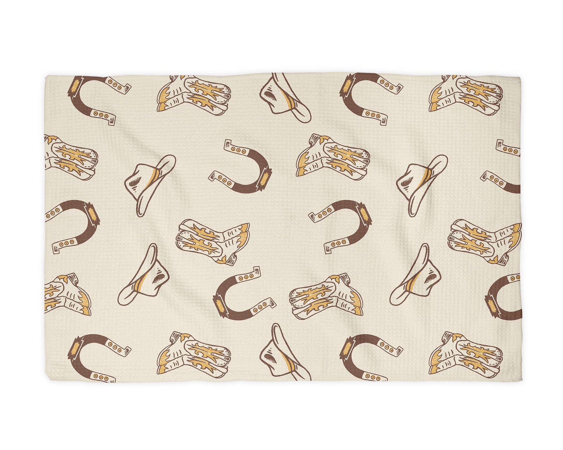 Retro Western Horse Boots Cowboy Hat Kitchen Towel Waffle