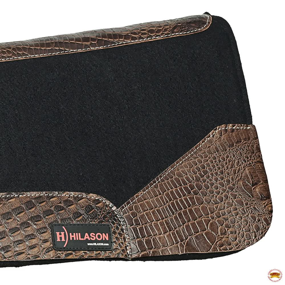 Western Wool Felt Horse Saddle Pad Dark Tan Alligator Print Leather