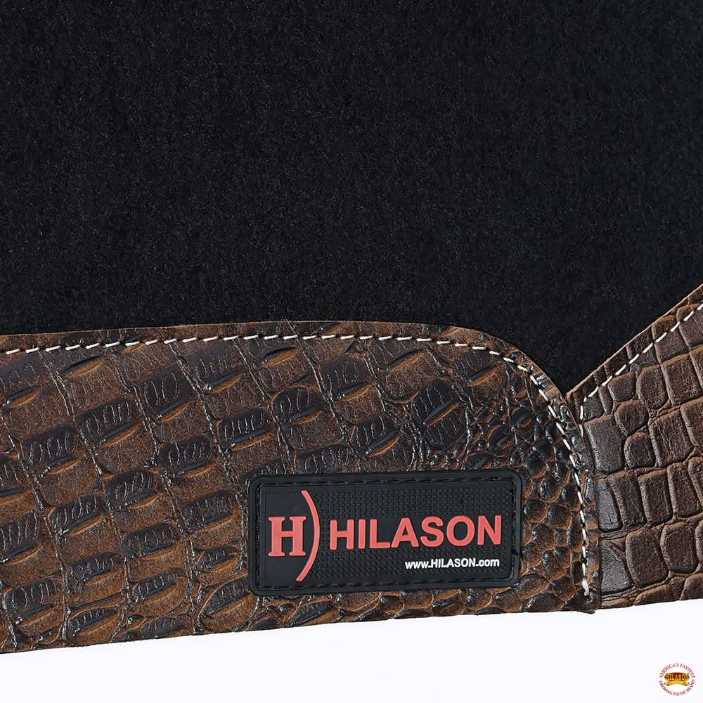 Western Wool Felt Horse Saddle Pad Dark Tan Alligator Print Leather