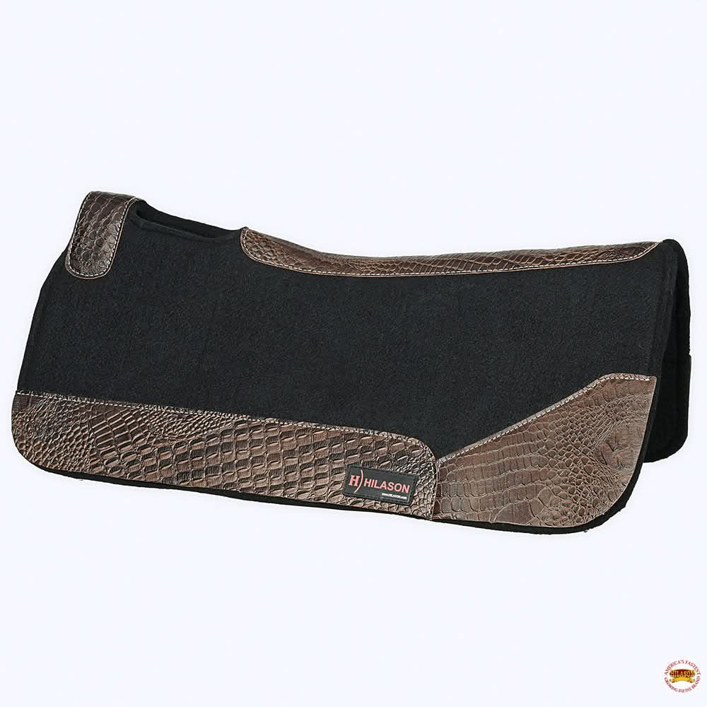 Western Wool Felt Horse Saddle Pad Dark Tan Alligator Print Leather