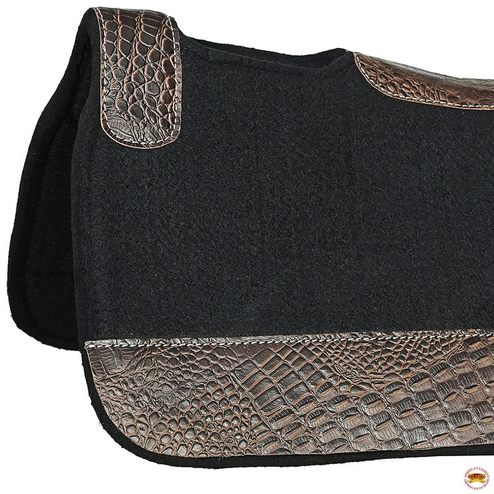 Western Wool Felt Horse Saddle Pad Dark Tan Alligator Print Leather