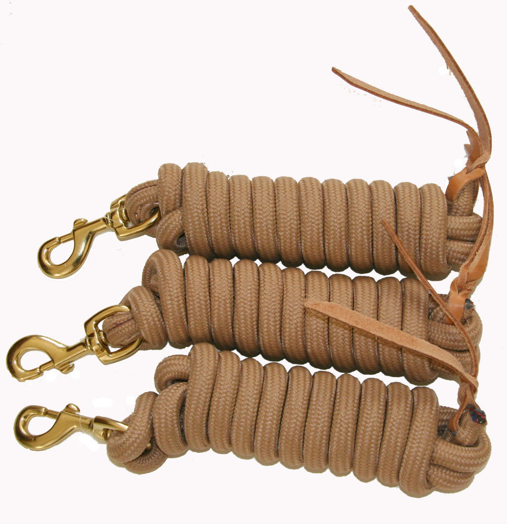 AJ Tack 9 Foot Nylon Lead Rope with Leather Popper - Set of 3
