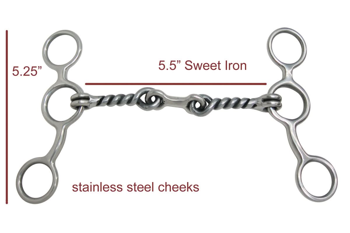 AJ Tack Junior Cow Horse Short Shank Stainless Steel Dogbone Twisted Gag Bit