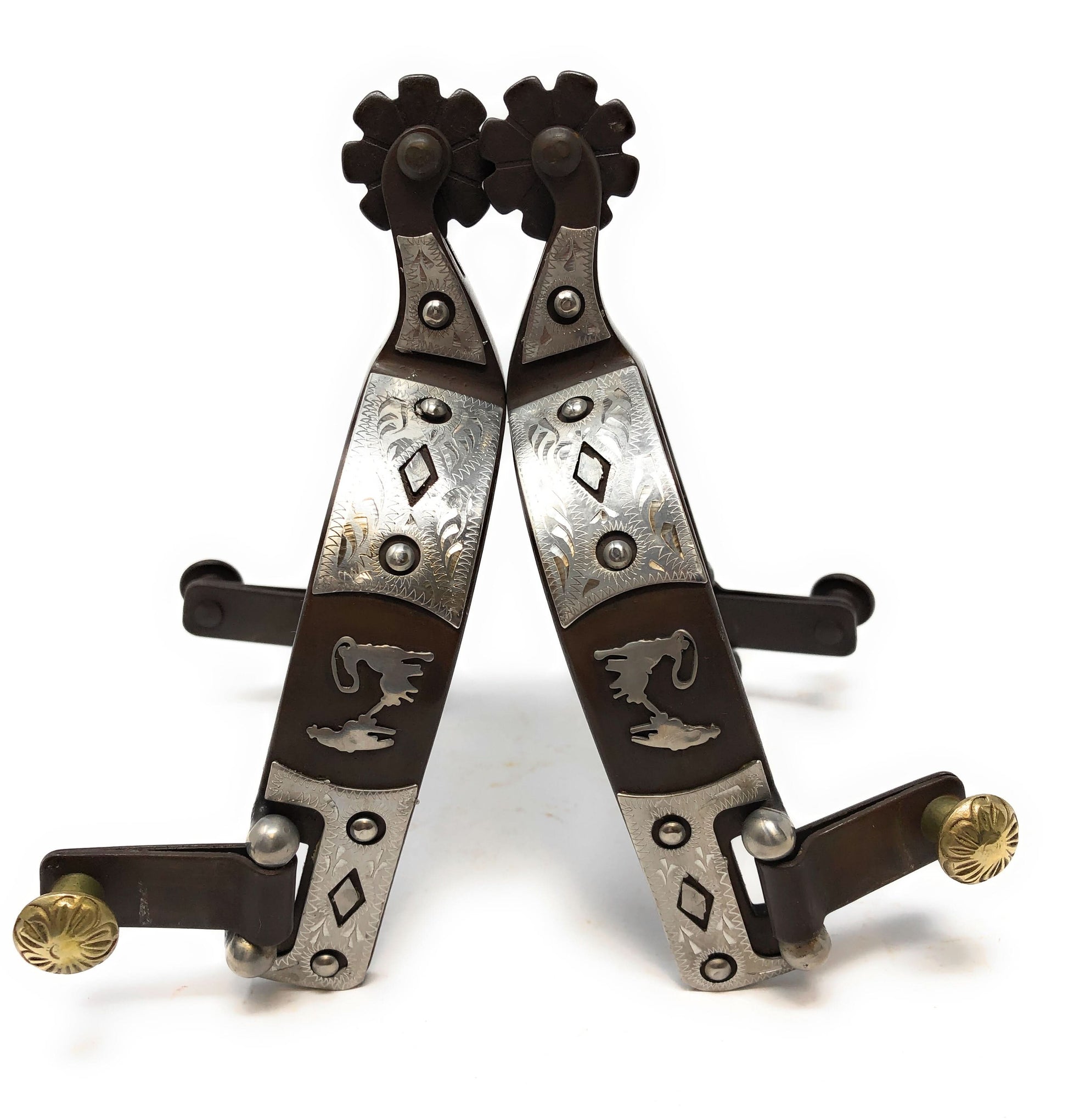 AJ Tack Men's Brown Antique Team Roping Offset Spurs