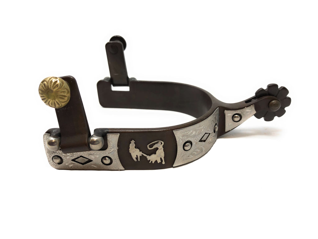 AJ Tack Men's Brown Antique Team Roping Offset Spurs