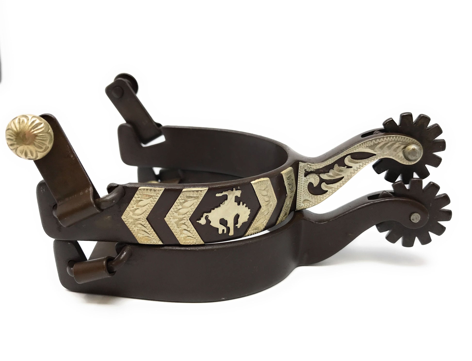 AJ Tack Men's Bronc Rider Antique Brown Show Spurs
