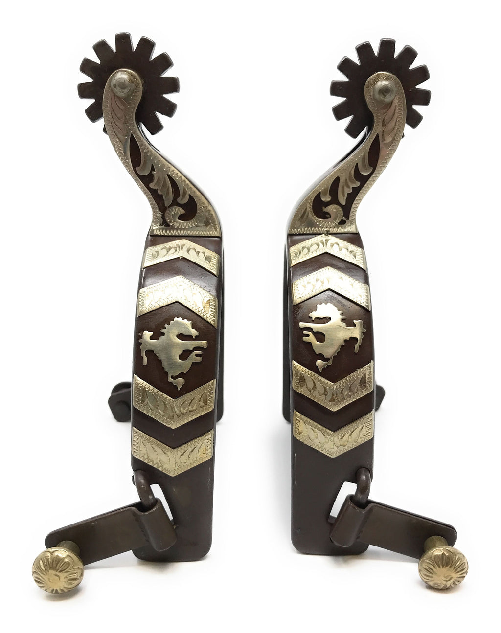 AJ Tack Men's Bronc Rider Antique Brown Show Spurs