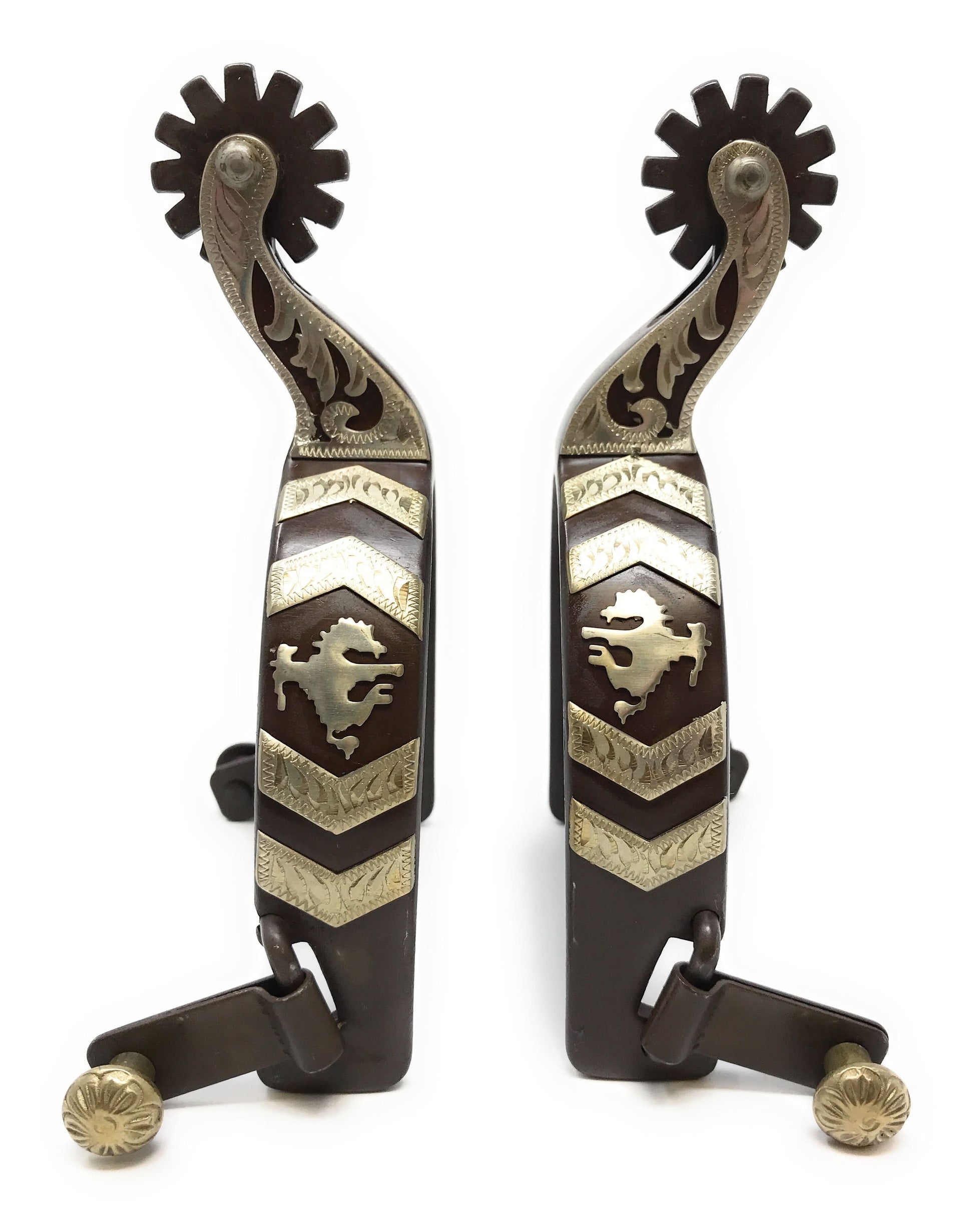 AJ Tack Men's Bronc Rider Antique Brown Show Spurs