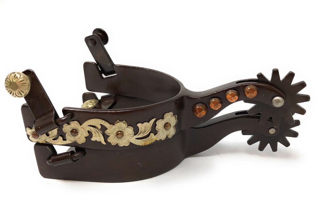 AJ Tack Men's Floral Engraved Antique Brown Show Spurs