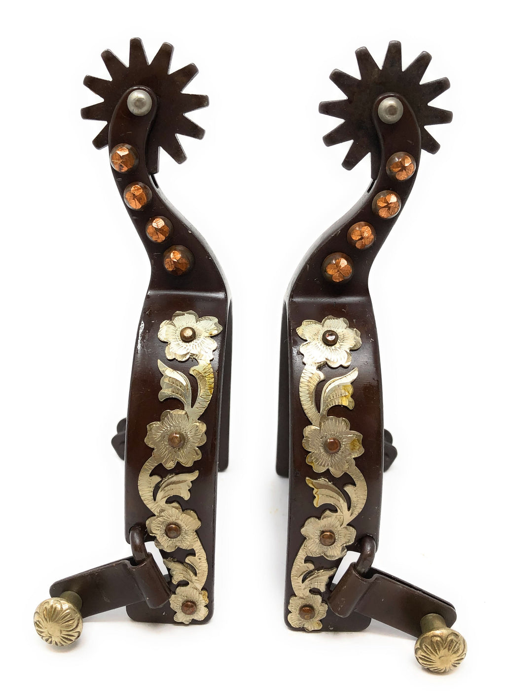 AJ Tack Men's Floral Engraved Antique Brown Show Spurs