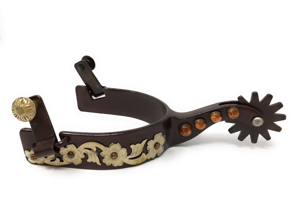 AJ Tack Men's Floral Engraved Antique Brown Show Spurs