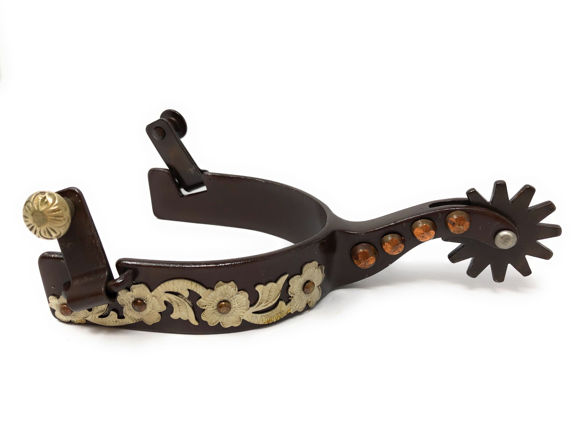 AJ Tack Men's Floral Engraved Antique Brown Show Spurs