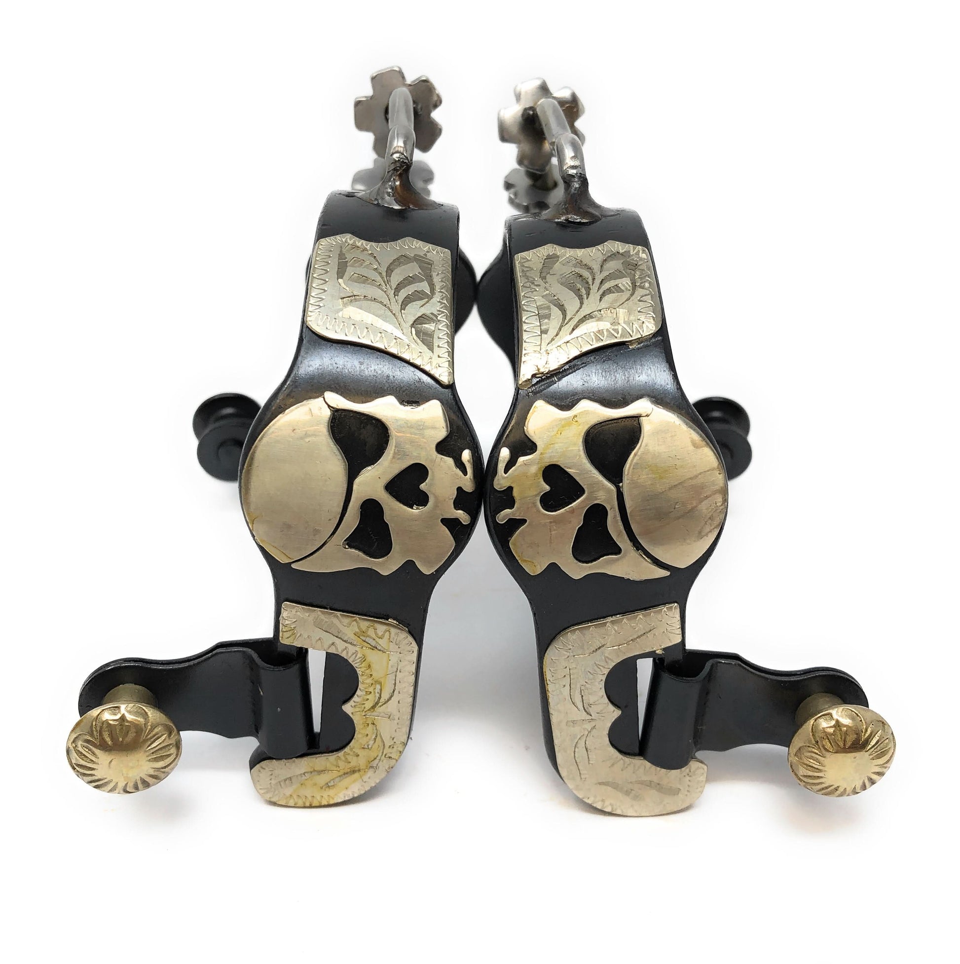 AJ Tack Ladies Antique Brown Pirate Skull Bumper Spurs with Rowels