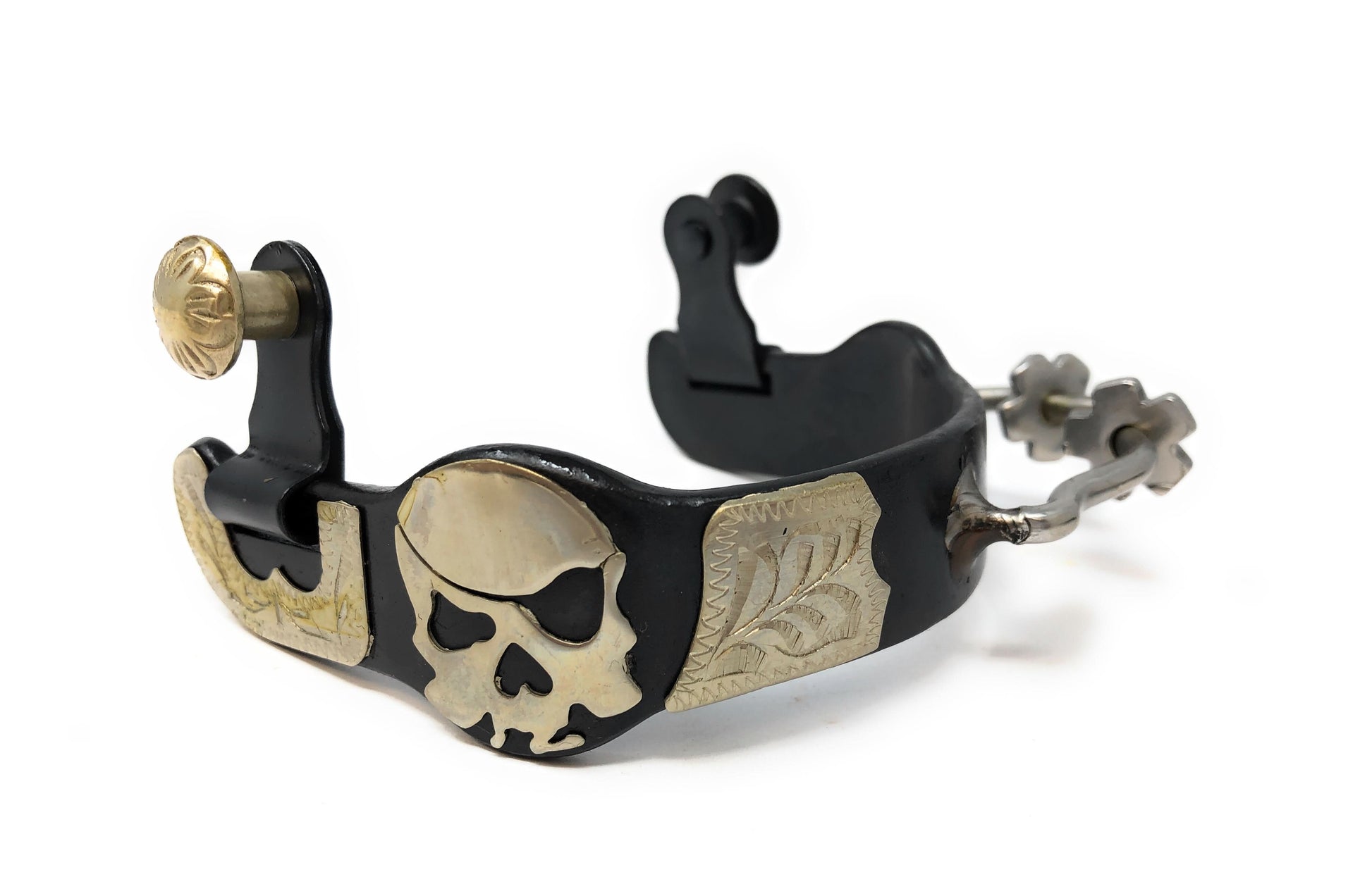 AJ Tack Ladies Antique Brown Pirate Skull Bumper Spurs with Rowels