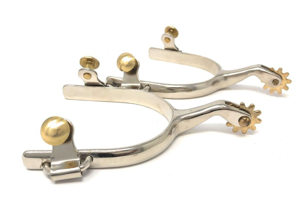 AJ Tack 1/2" Band Roping Spurs, Nickel Steel with Brass Rowels