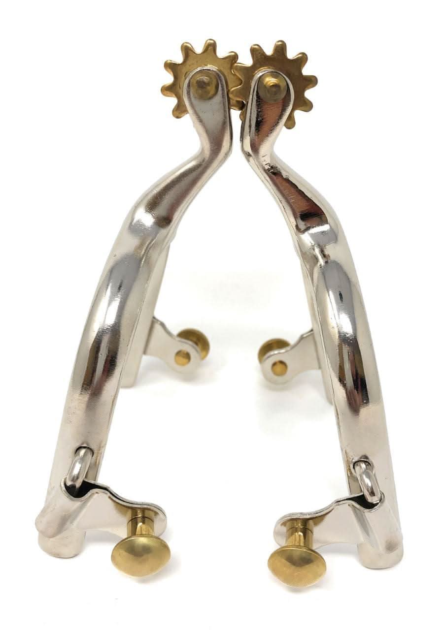 AJ Tack 1/2" Band Roping Spurs, Nickel Steel with Brass Rowels