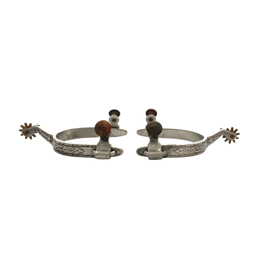 AJ Tack Youth Stainless Steel Flower Engraved Spurs