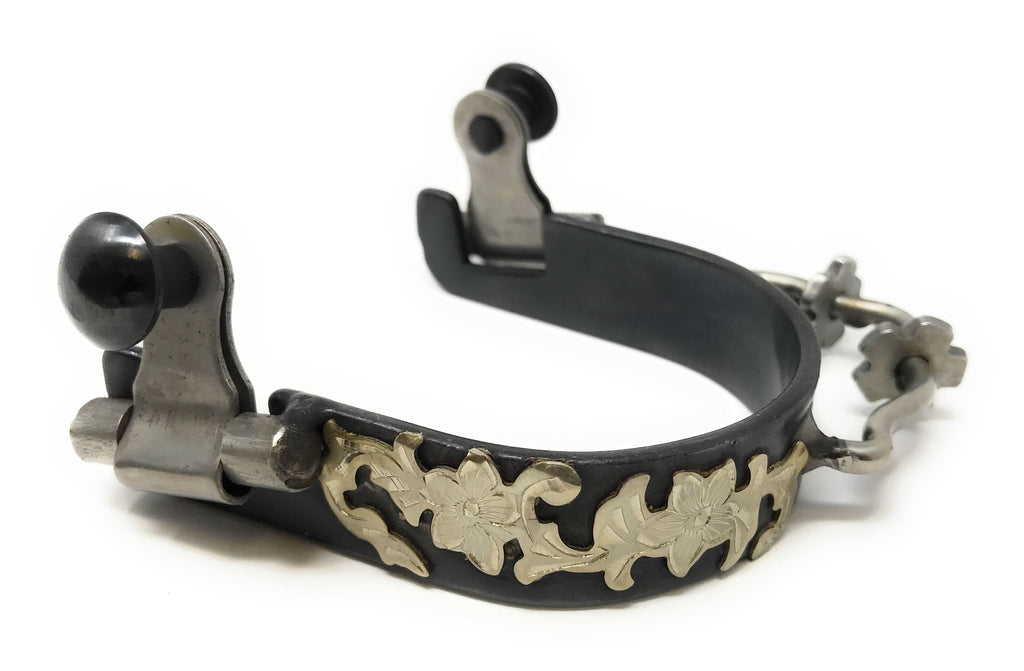 AJ Tack Ladies Antique Brown Flower Engraved Bumper Spurs with Rowels