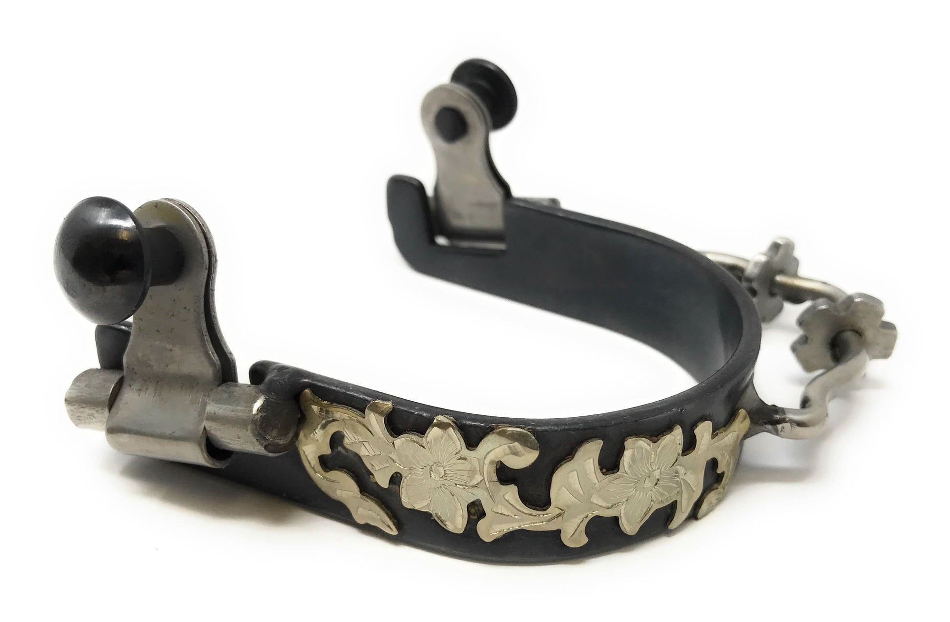 AJ Tack Ladies Antique Brown Flower Engraved Bumper Spurs with Rowels