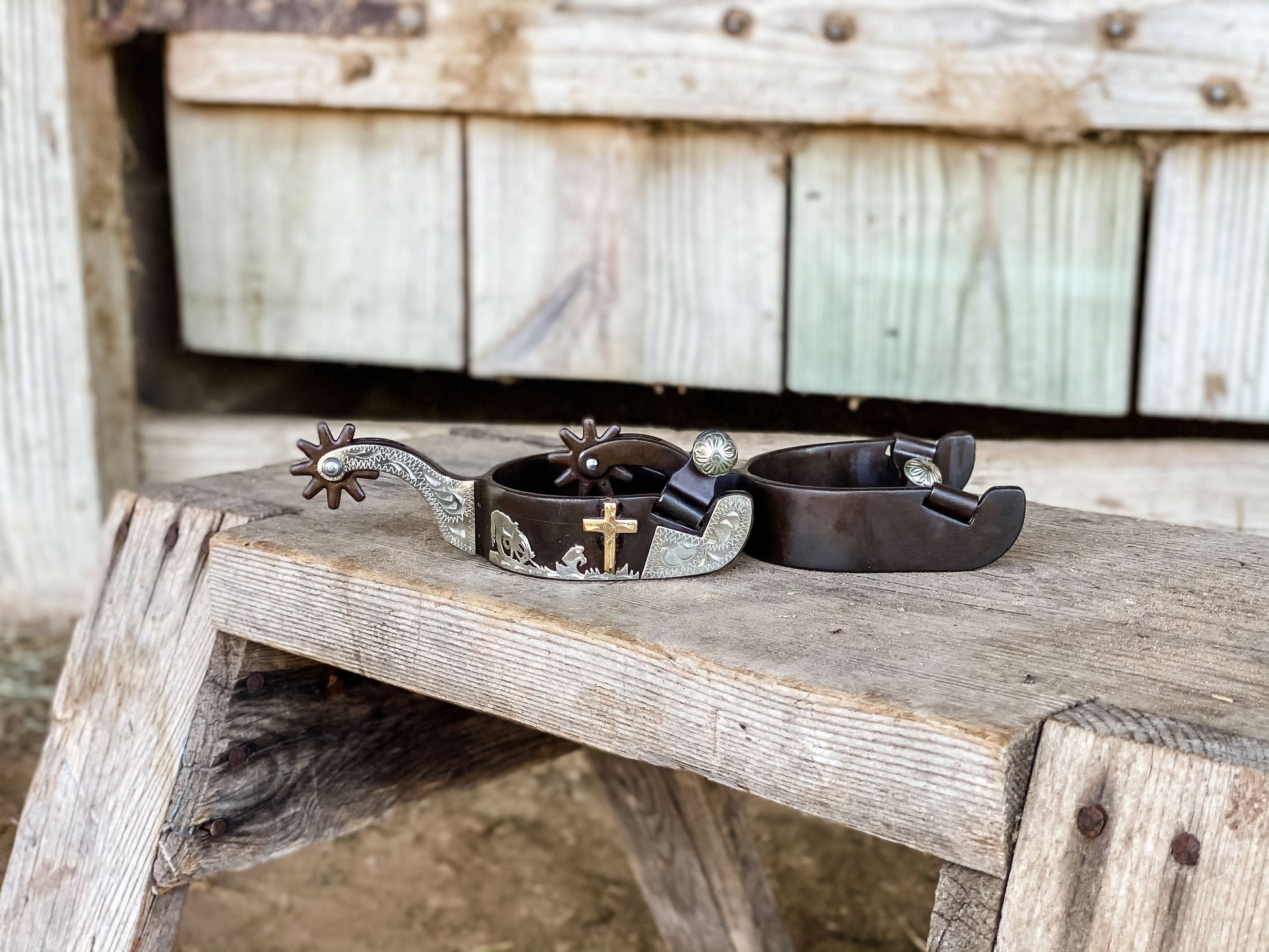 AJ Tack Praying Cowboy Antique Brown Spurs