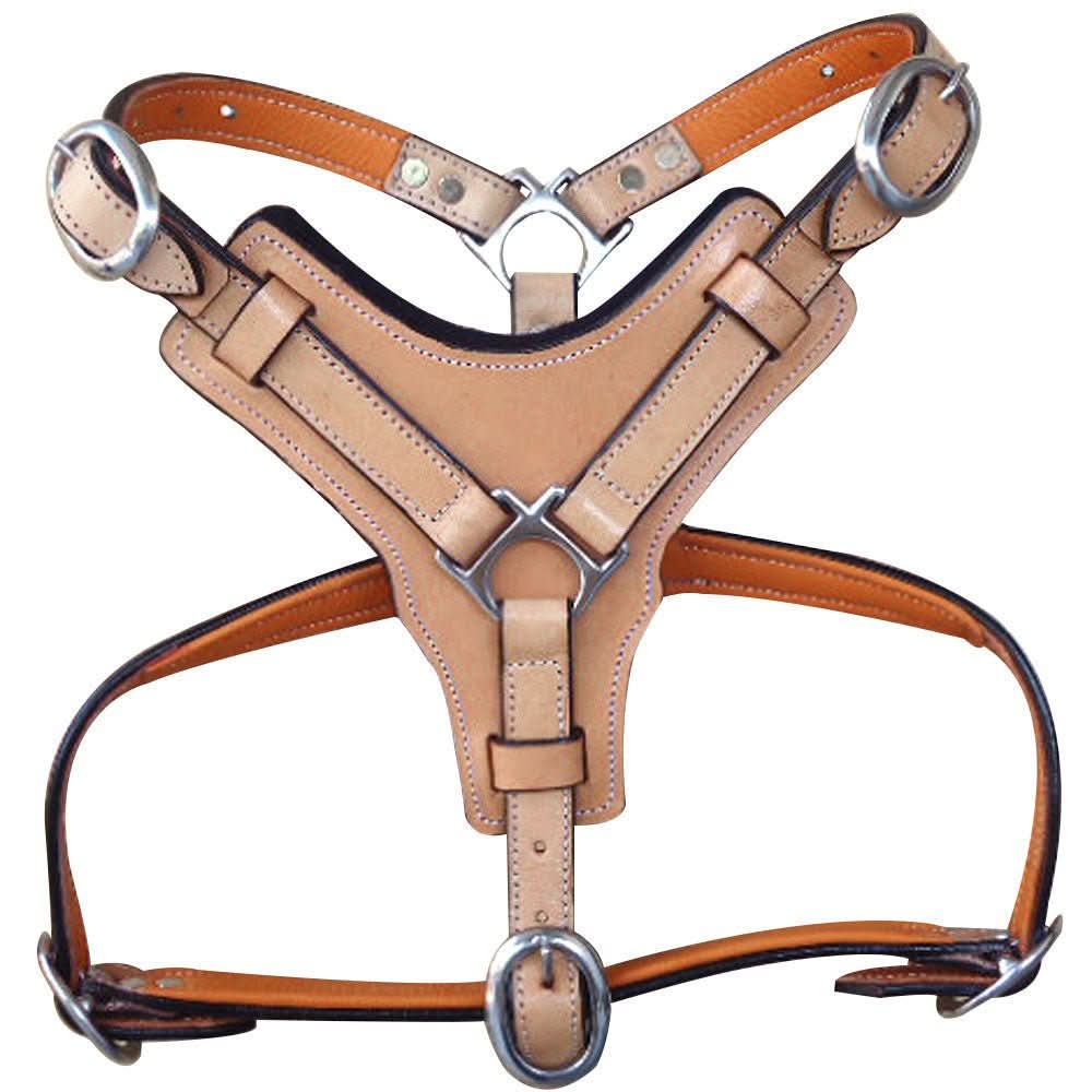 Large Leather Dog Harness Tan Padded Genuine With Matching Leash Hilason