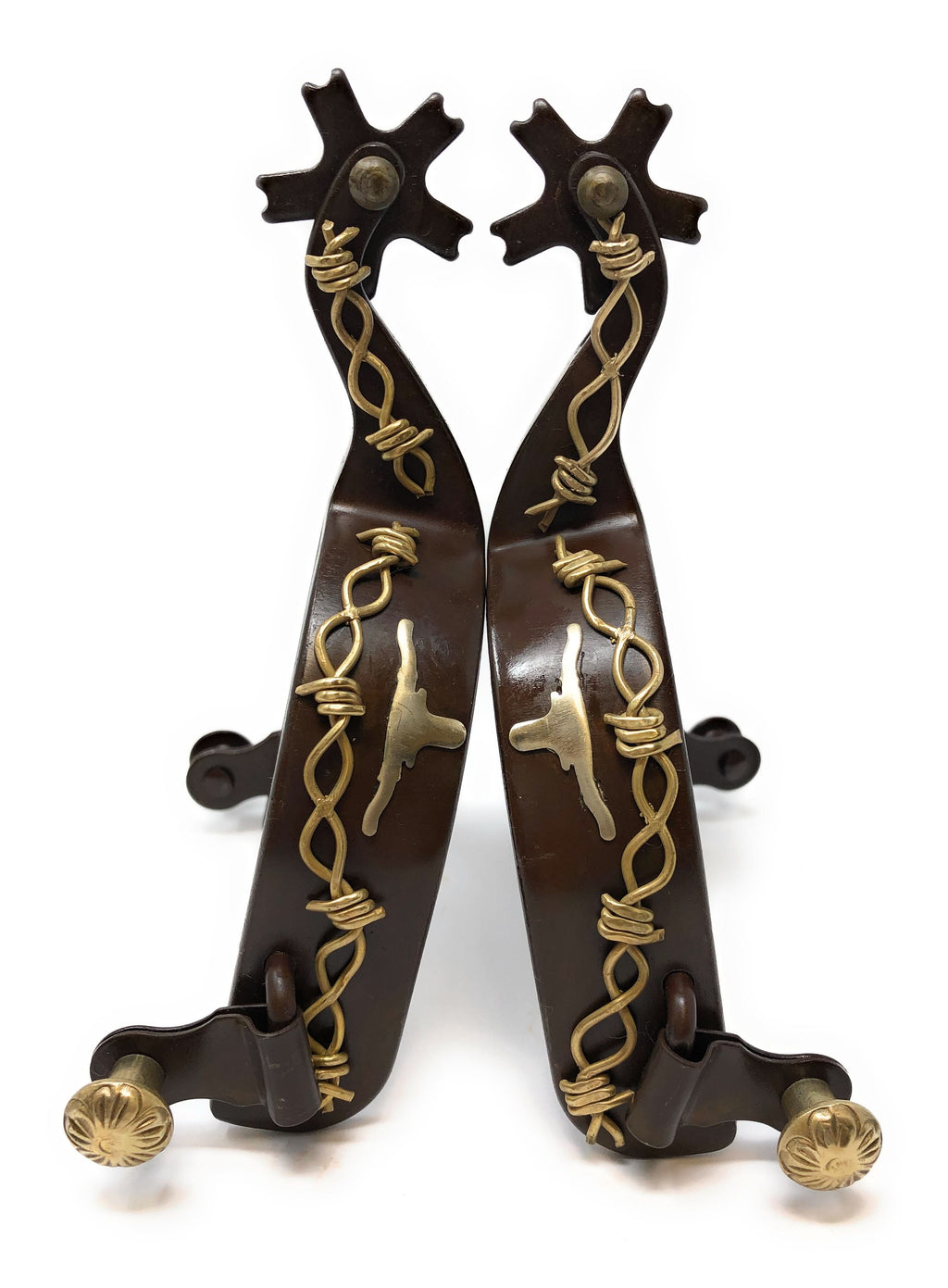 AJ Tack Men's Antique Brown Longhorn and Barbwire Spurs