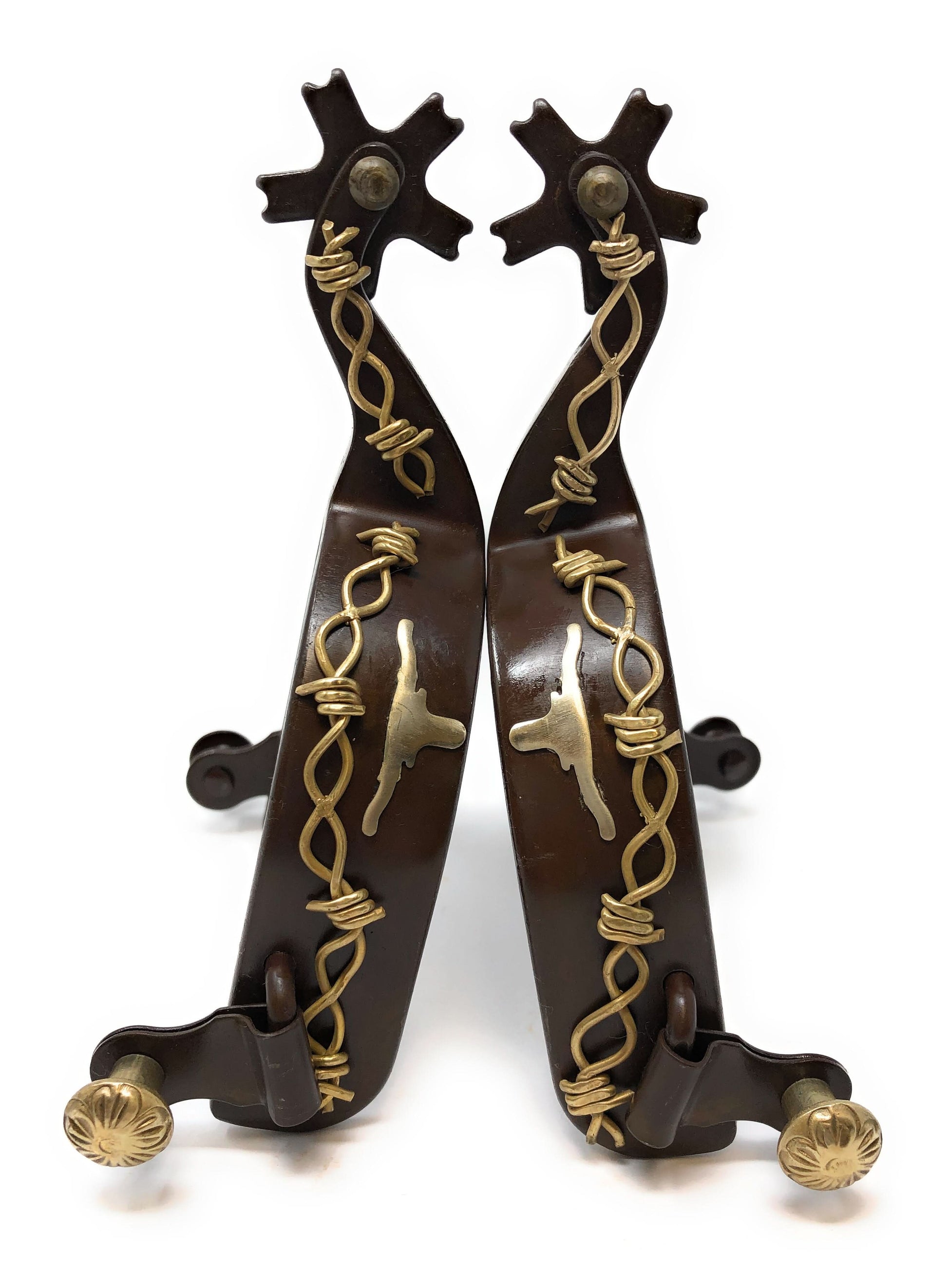 AJ Tack Men's Antique Brown Longhorn and Barbwire Spurs