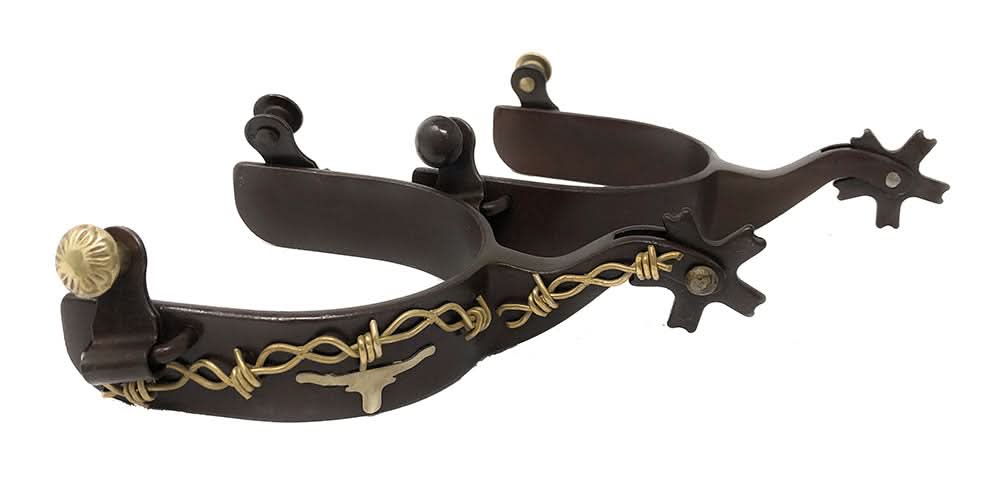 AJ Tack Men's Antique Brown Longhorn and Barbwire Spurs