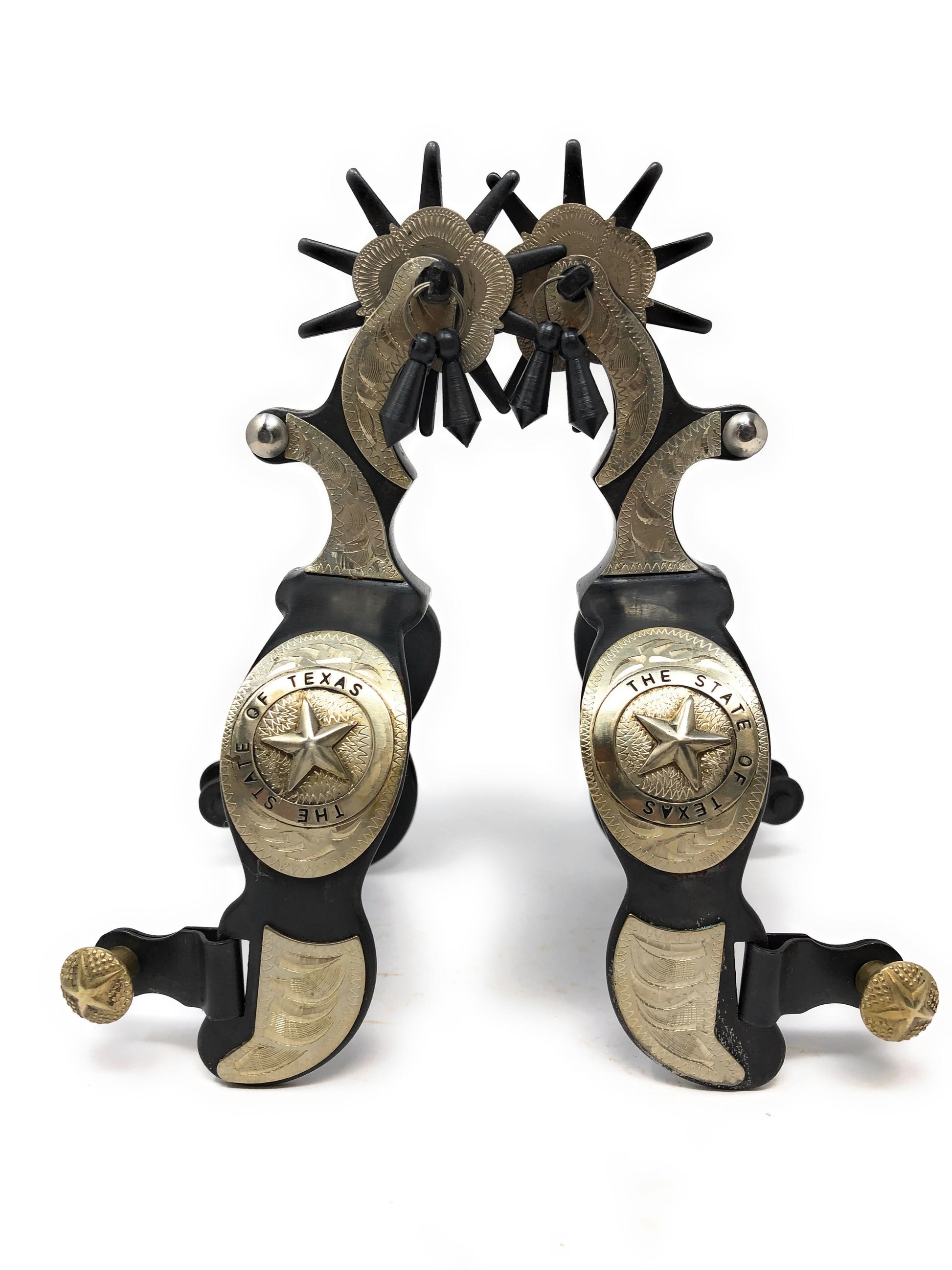 AJ Tack Men's Black Engraved Texas State Seal Spurs