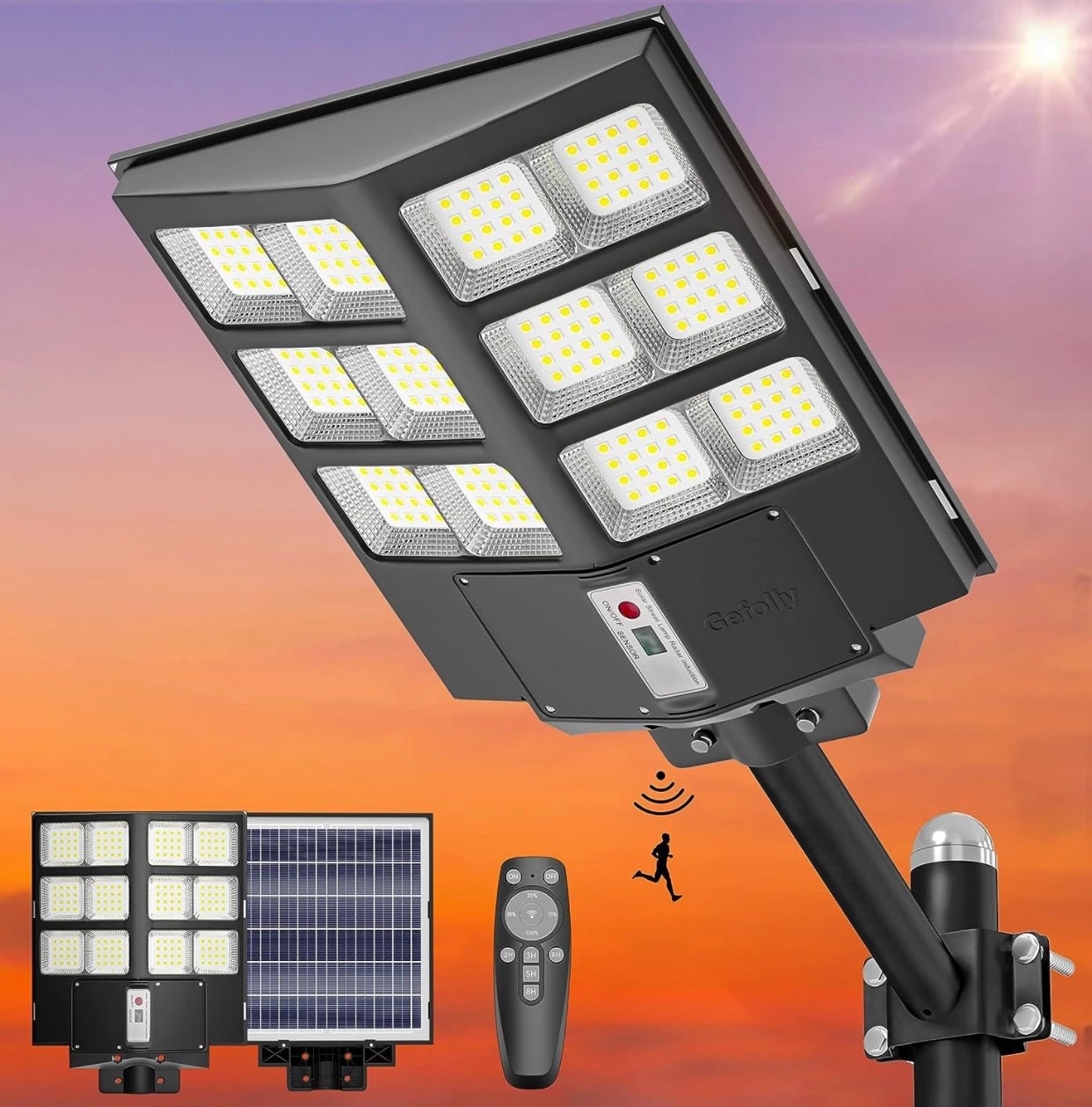 2600W Commercial Solar Street Light , 60000LM Parking Lot Light Commercial Dusk to Dawn With Remote