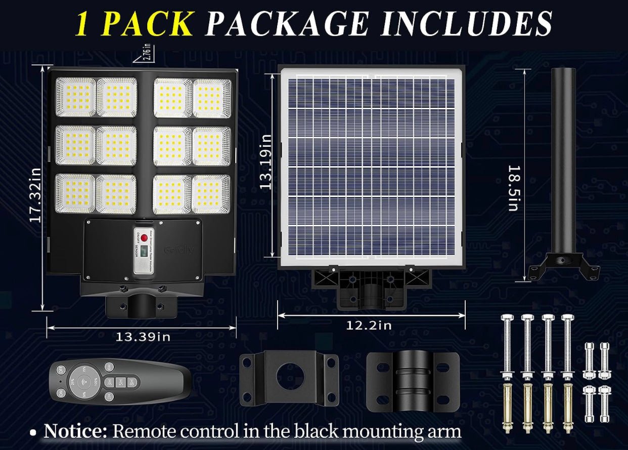 2600W Commercial Solar Street Light , 60000LM Parking Lot Light Commercial Dusk to Dawn With Remote