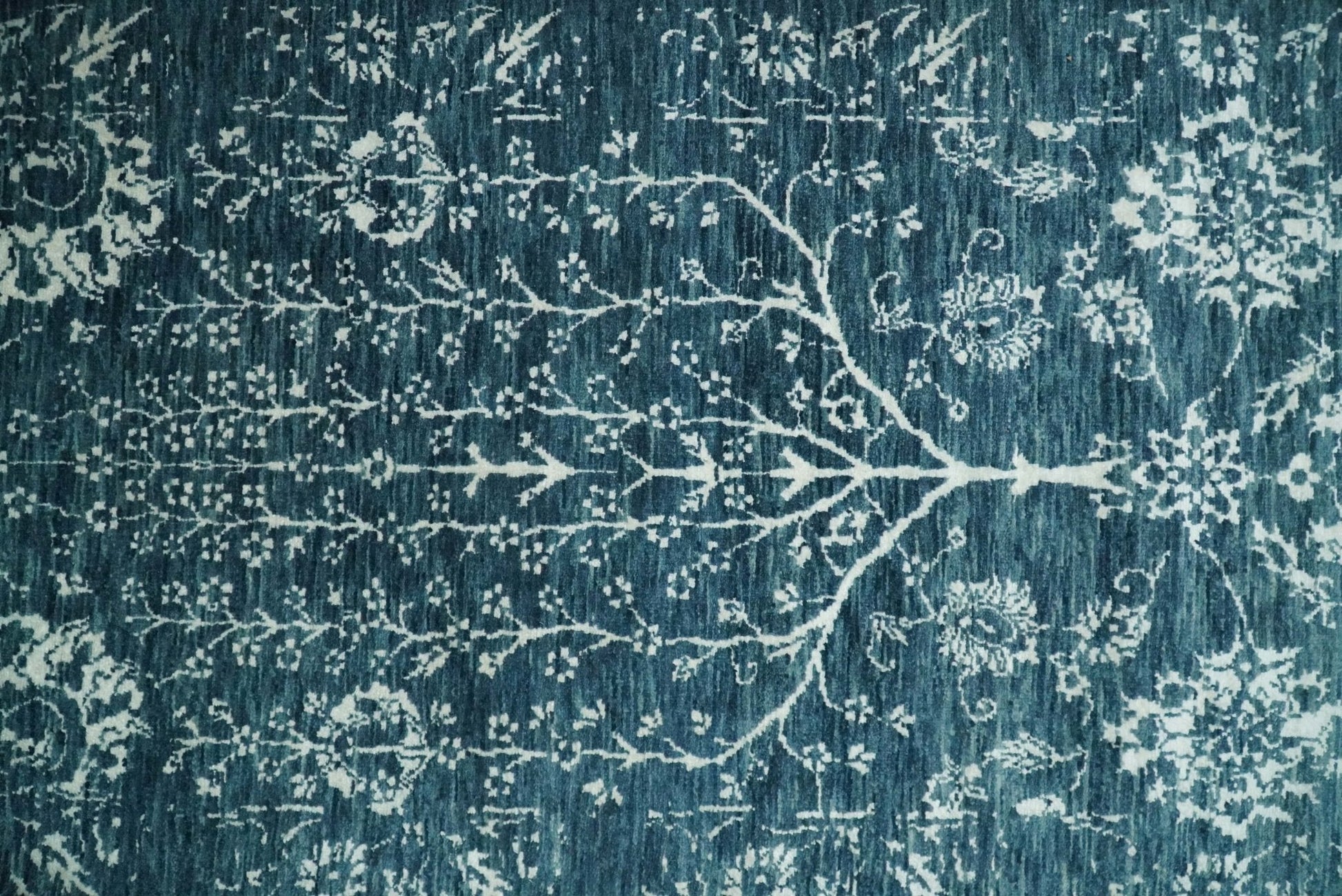2.6x10 Fine Hand Knotted White and Blue Traditional Persian Style Antique Wool Rug