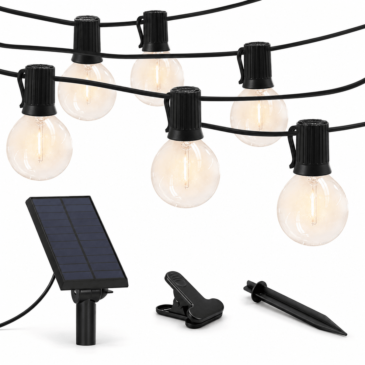 27 Ft Pro - Globe Solar LED Outdoor String Lights – Waterproof, G40 Retro Edison Filament Bulbs -Warm White