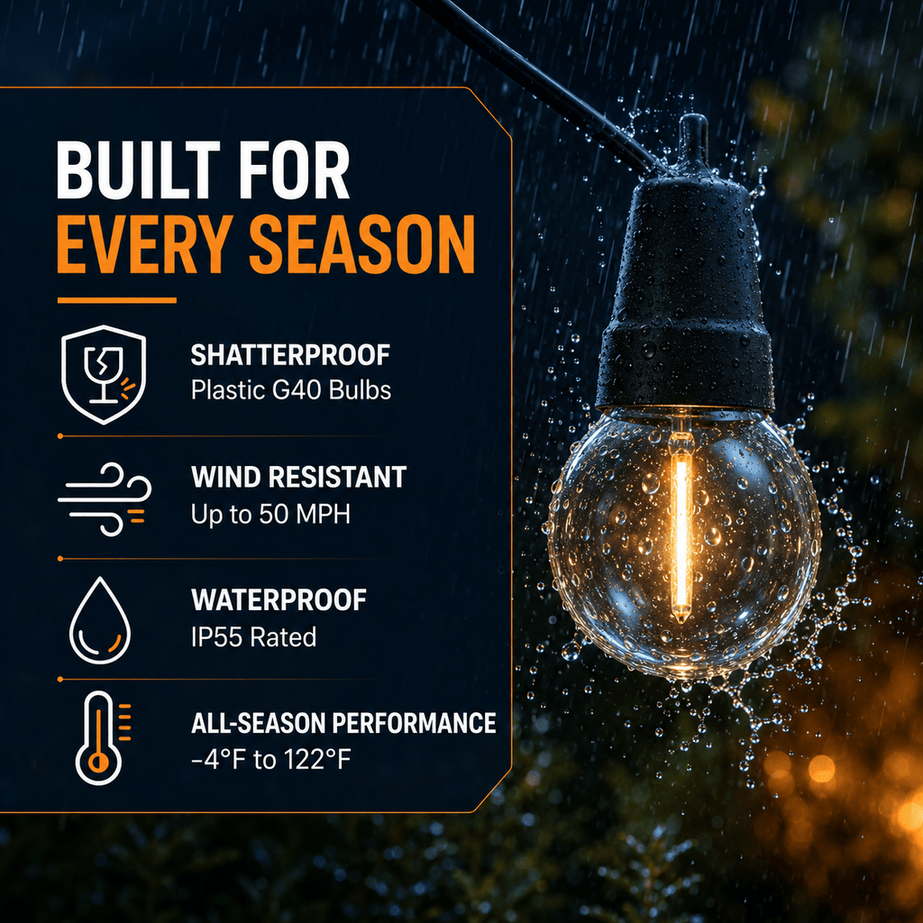 27 Ft Solar LED Outdoor String Lights – 1W Retro Edison Globe Bulbs Waterproof - 27 Ft Bistro Lights