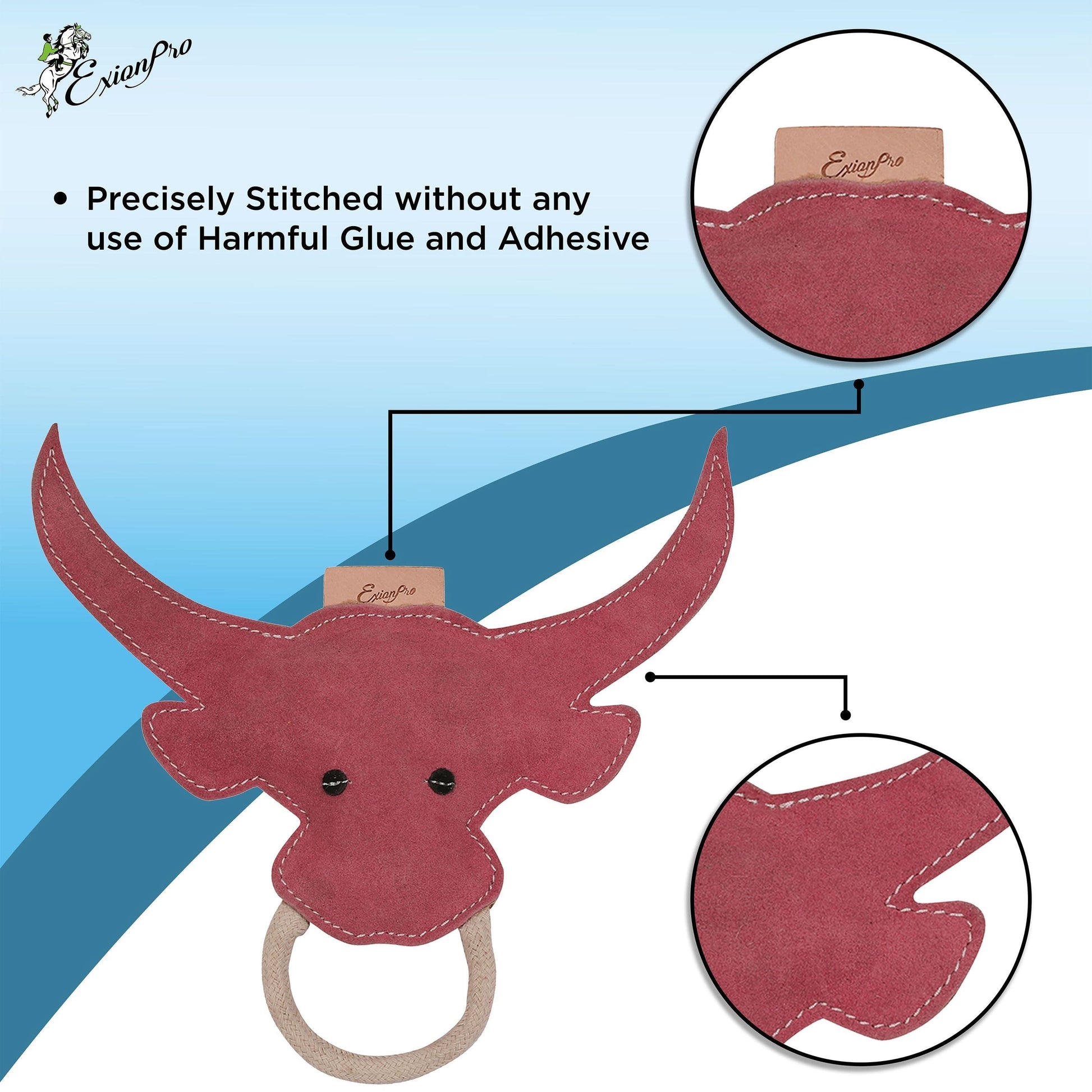 ExionPro Natural Leather Bull Dog Toy with Non Toxic Fiber Stuffing- Pink Color