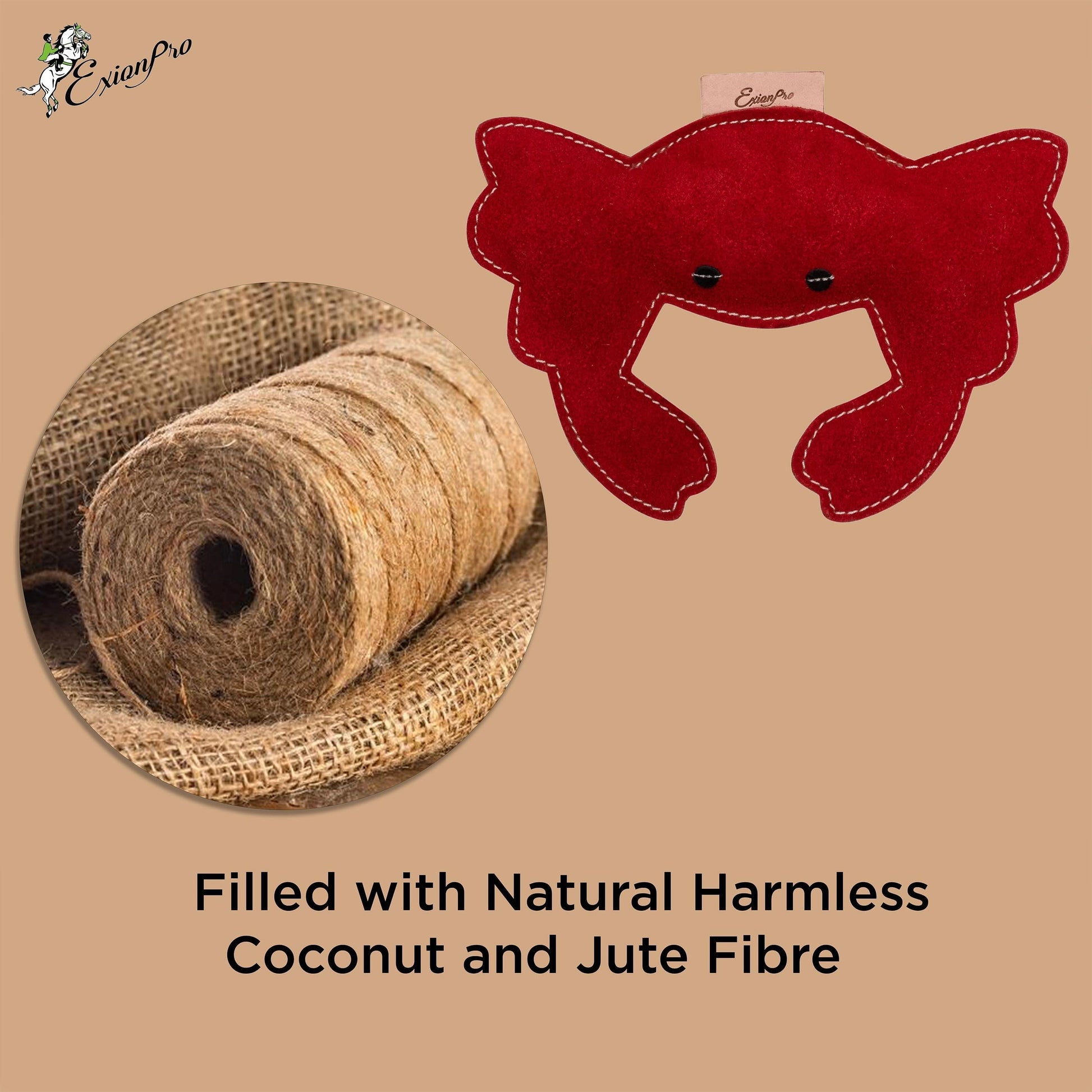 ExionPro Natural Leather Crab Dog Toy with Non Toxic Fiber Stuffing- Red Color