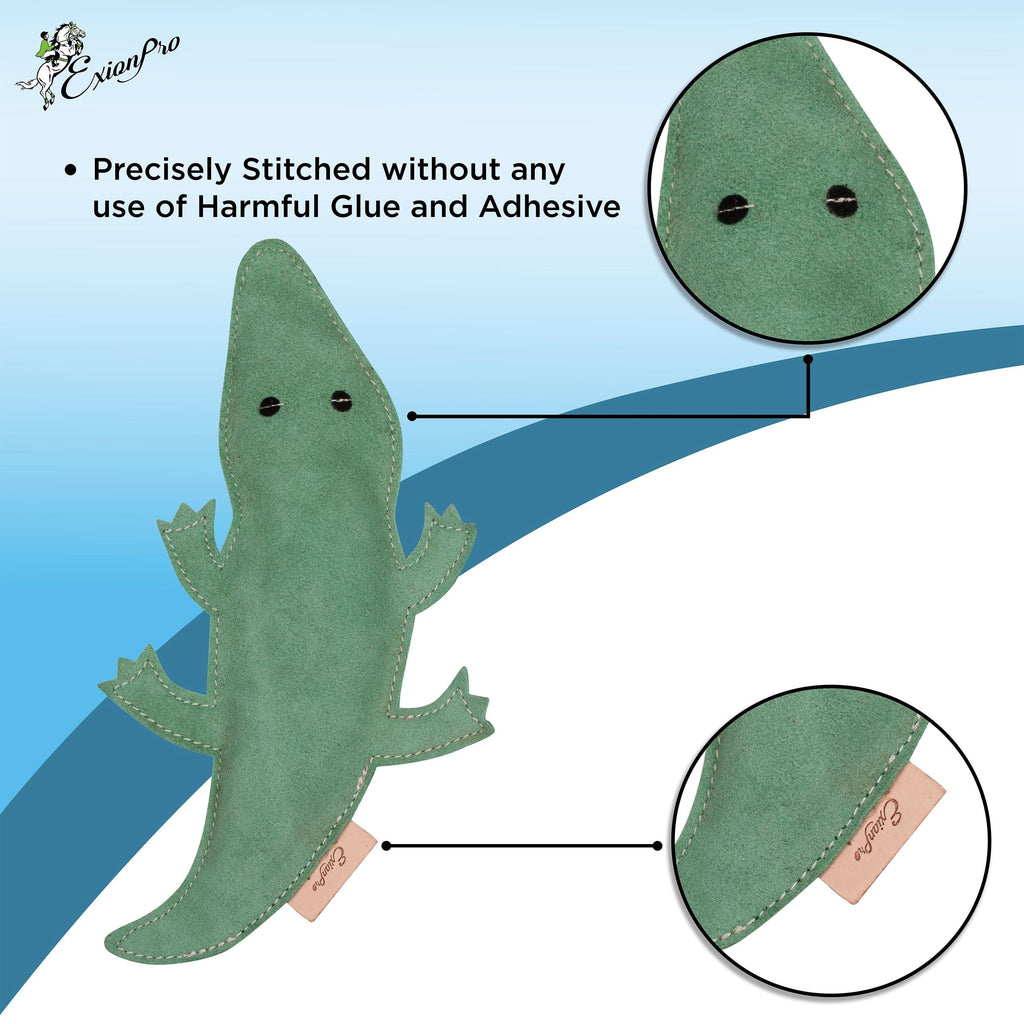 ExionPro Natural Leather Crocodile Dog Toy with Non Toxic Fiber Stuffing- Green Color