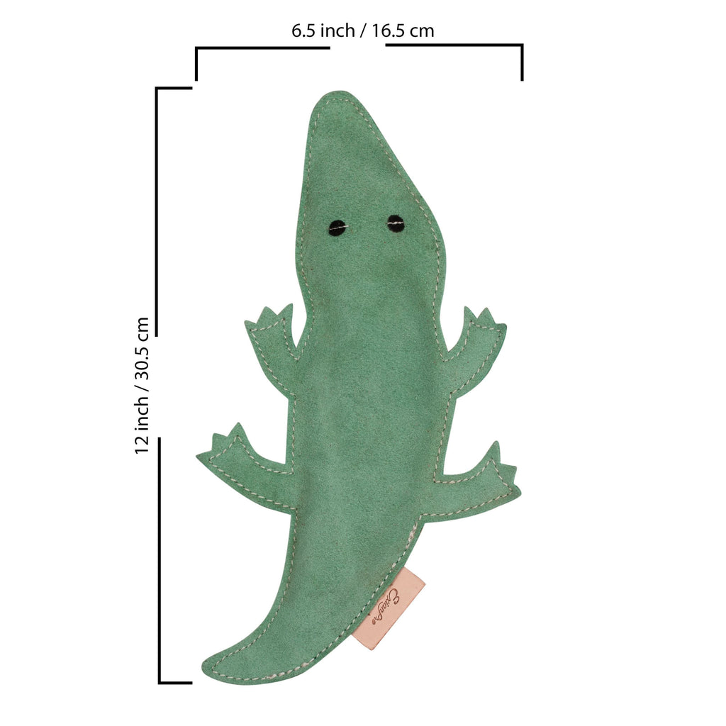 ExionPro Natural Leather Crocodile Dog Toy with Non Toxic Fiber Stuffing- Green Color