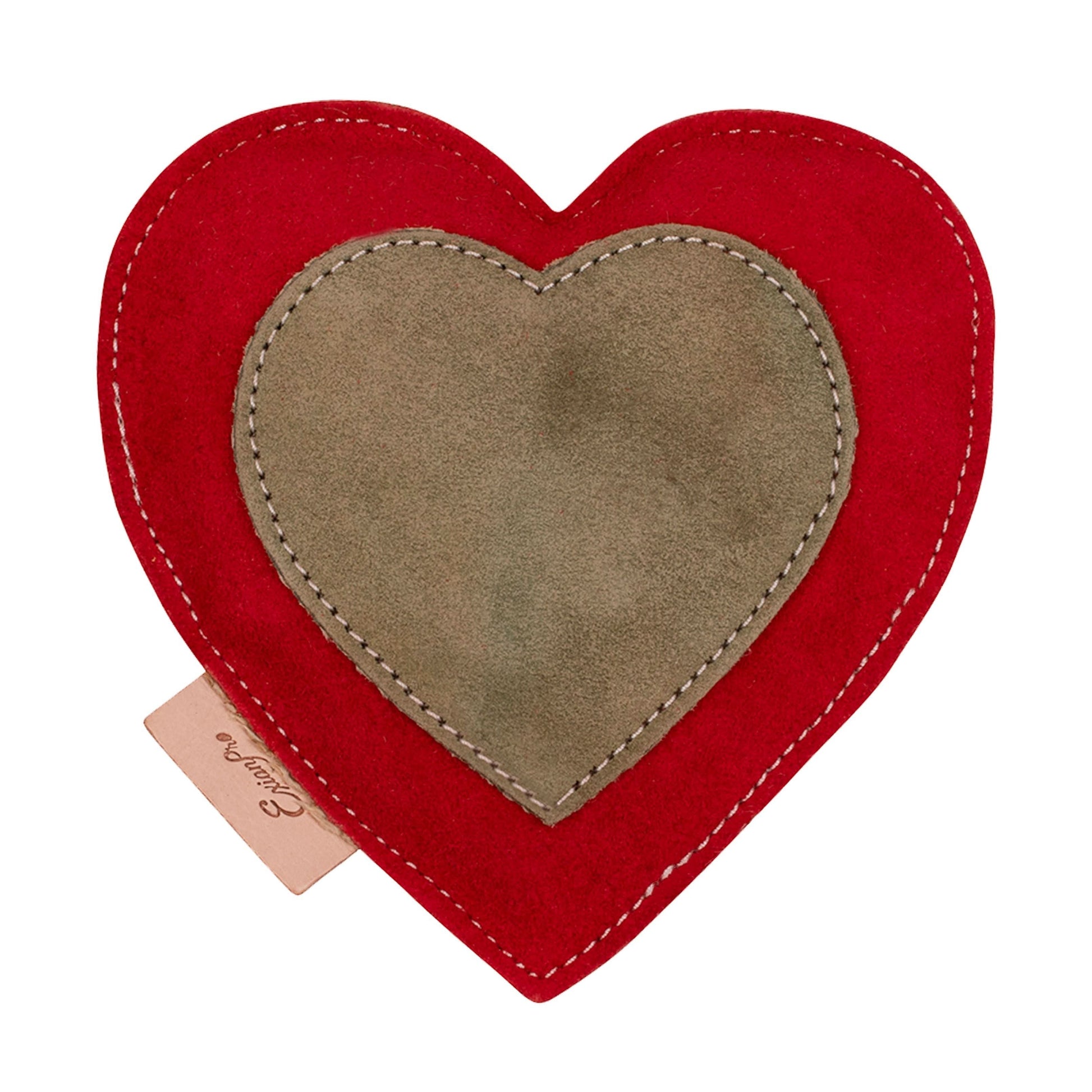 ExionPro Natural Leather Heart Dog Toy with Non Toxic Fiber Stuffing - Red Color