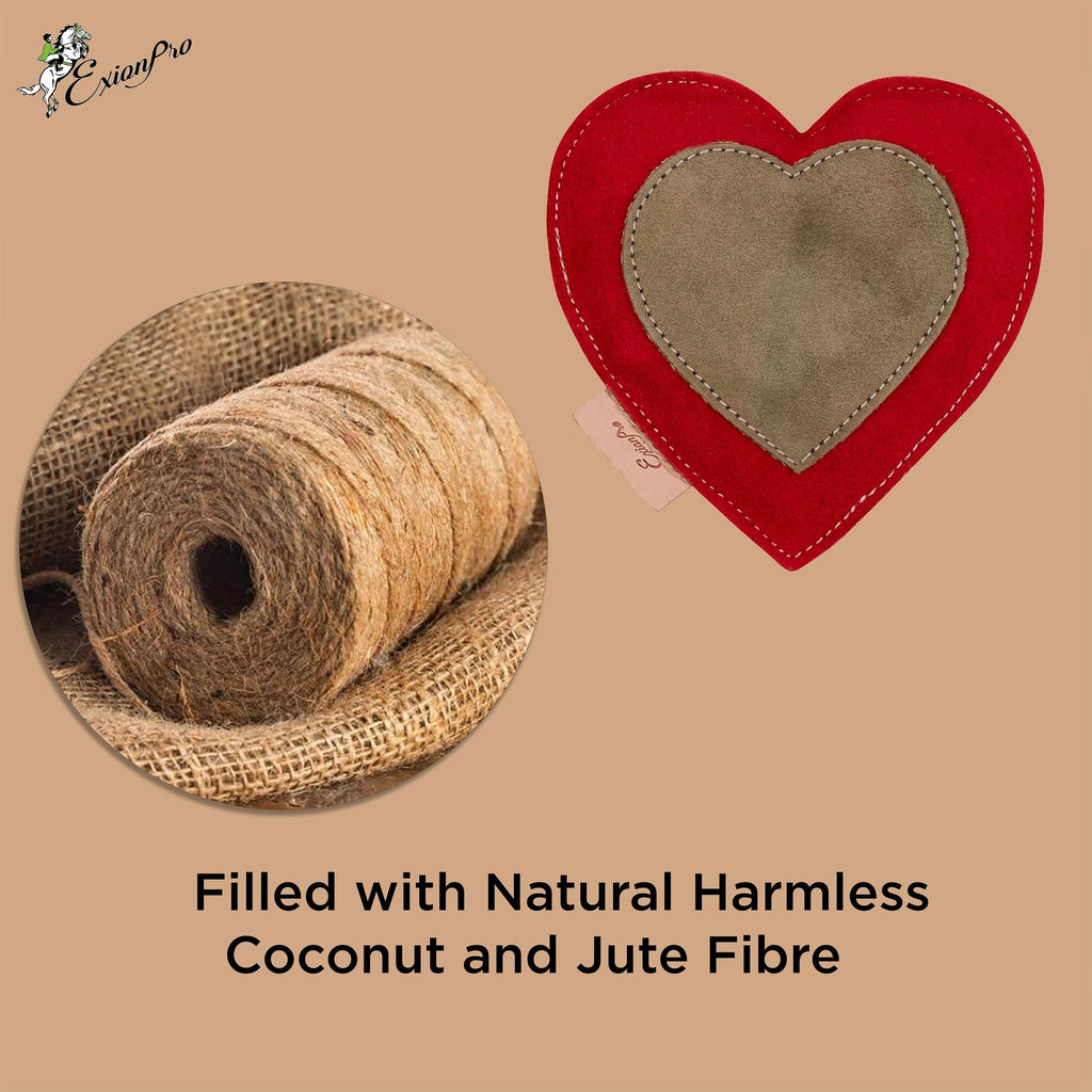 ExionPro Natural Leather Heart Dog Toy with Non Toxic Fiber Stuffing - Red Color