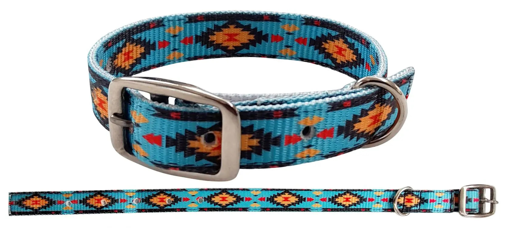 Teal Southwest designed nylon dog collar
