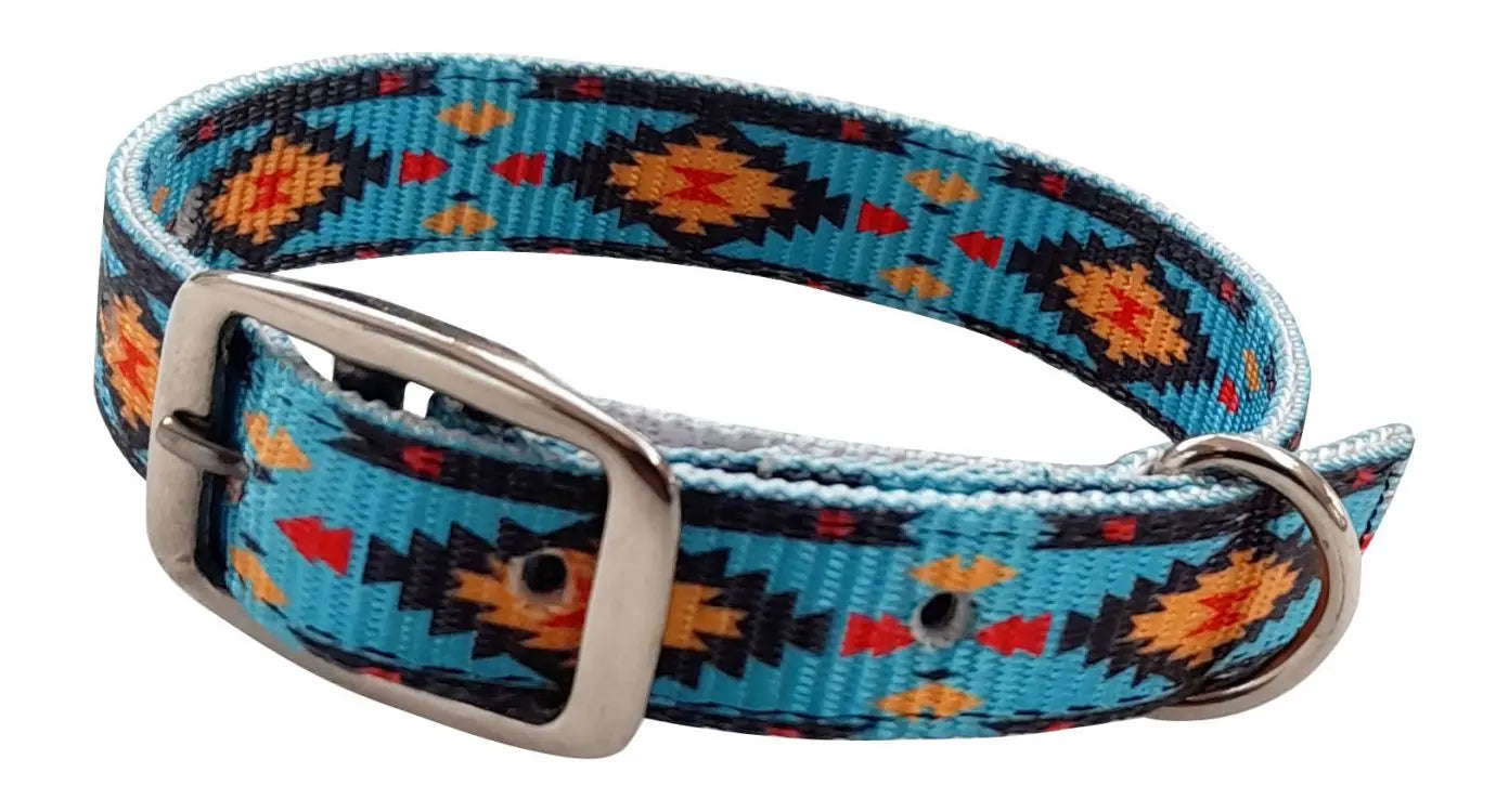 Teal Southwest designed nylon dog collar