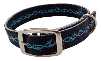 Black with Barbwire design nylon dog collar.
