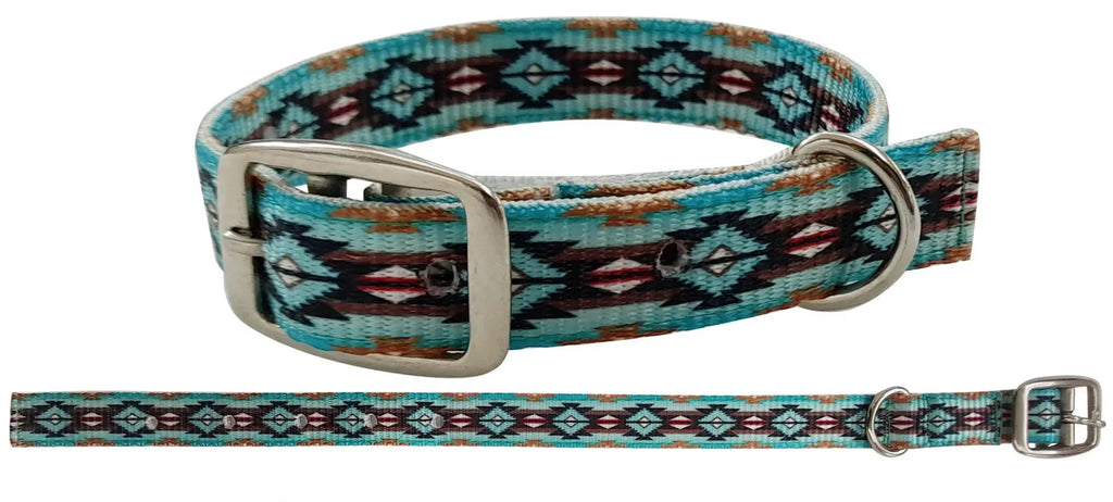 Teal Brown Southwest designed nylon dog collar.