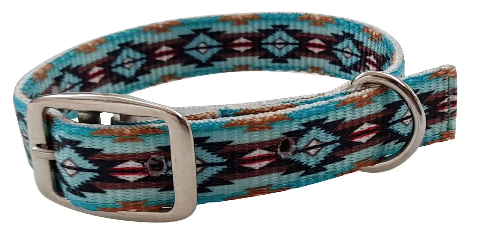 Teal Brown Southwest designed nylon dog collar.