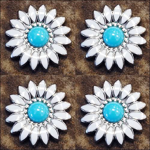 Western Screw Back Concho White Enamel Stone Floral Saddle Bling