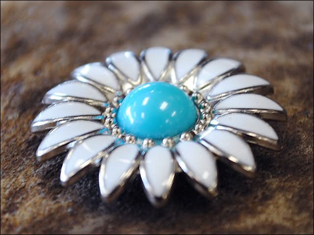 Western Screw Back Concho White Enamel Stone Floral Saddle Bling